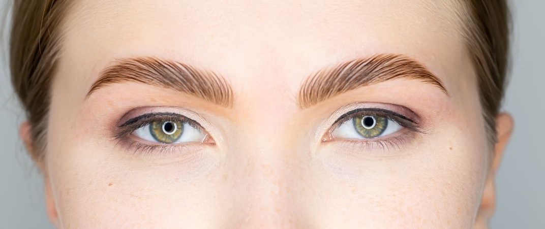 Close up of a woman with eyebrow lamination